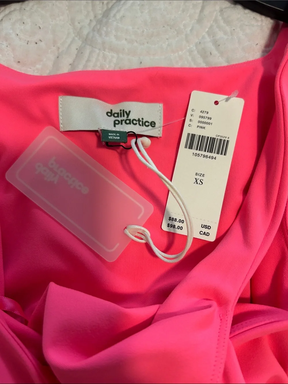 Anthropologie Daily Practice Bright Neon Pink  Tank Dress Size XS